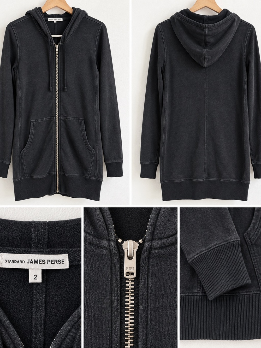 James Perse Black Long Zip Hoodie